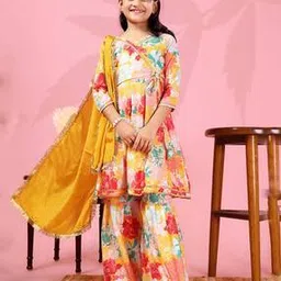 styleconnect Girls Floral Print Kurta with Sharara-picture-1