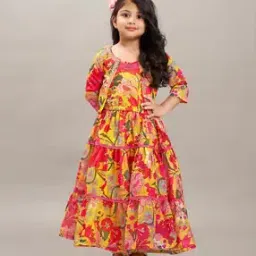 bitiya by bhama Girls Floral Print Gown Dress with Jacket-picture-23