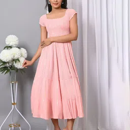 VYMO Women Square Neck Self Design Extended Sleeves Fit and Flare Dress-image-48