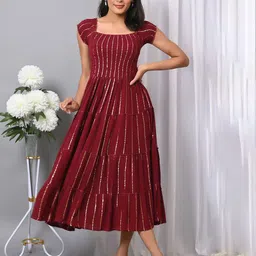 VYMO Women Fit and Flare Dress-image-43