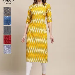 KALINI Women Pack of 6 Ethnic Motifs Printed Straight Crepe Kurta-image-5