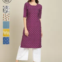 KALINI Women Pack of 6 Geometric Printed Summer Sheers Crepe Kurta-image-17