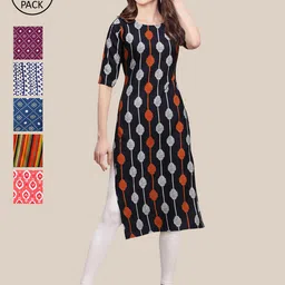 KALINI Pack Of 6 Women Printed Straight  Crepe Kurta-image-69