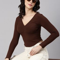 SHOWOFF V-Neck Acrylic Knitted Fitted Top-picture-4