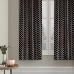 SOKNACK Grey & Grey Melange Geometric Black Out Window Curtain-14