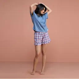 Nykd by Nykaa Cotton Plaid Shorts - Nys131 - Lavender Plaid-picture-7