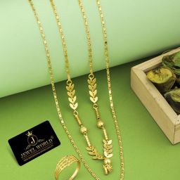 JEWEL WORLD Set Of 3 Gold-Plated Stone Studded & Beaded Mangalsutra With Ring-image-39