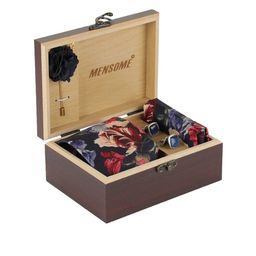MENSOME Men Navy Blue & Red Floral Printed Accessory Gift Set-41