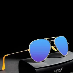 RESIST EYEWEAR Unisex Aviator Sunglasses with UV Protected Lens AIRCRAFTS GOLD BLUE REVO 1-27