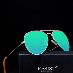 RESIST EYEWEAR Unisex Aviator Sunglasses with UV Protected Lens AIRCRAFTS GOLD GREEN REVO1-image-63