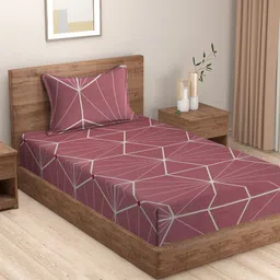HOSTA HOMES Mauve & White Abstract 210 TC Flat Single Bedsheet with 1 Pillow Cover-image-15