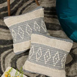 HOSTA HOMES Cream-Coloured & Grey Set of 2 Abstract Square Cushion Covers image 1