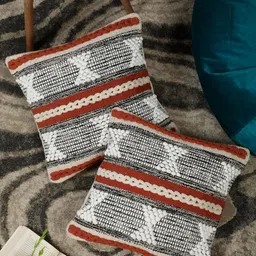 HOSTA HOMES Cream-Coloured & Rust Set of 2 Square Cushion Covers image 1