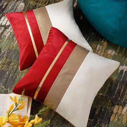 HOSTA HOMES Red & White Set of 2 Colourblocked Square Cushion Covers-25