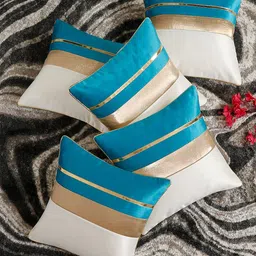 HOSTA HOMES Blue & White Set of 5 Colourblocked Square Cushion Covers-32