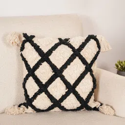 Art Avenue Cream-Coloured & Black Embroidered Square Cushion Cover-picture-15