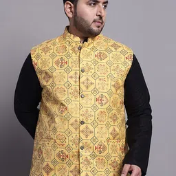 SOJANYA PLUS Plus Size Embroidered Cotton Linen Nehru Jacket-44