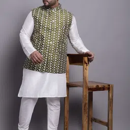SOJANYA PLUS Plus Size Embroidered Cotton Linen Nehru Jacket image 3