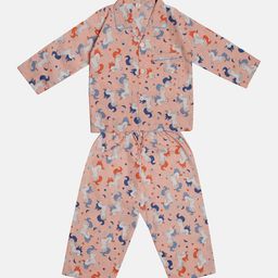 TINY HUG Boys Peach-Coloured & Blue Printed Night suit-89