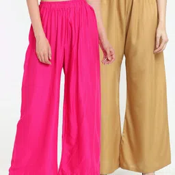 TAG 7 Women Pack of 2 Pink & Beige Solid Wide-Leg Palazzos-image-74