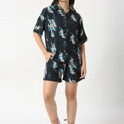 ANWAIND Black Abstract Printed Shirt With Short Co-Ords-image-74