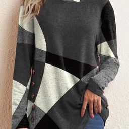 KPOP Round Neck Long Sleeves Geometric Regular Top-picture-22