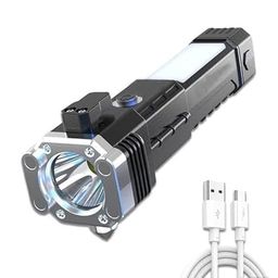 HMAA Torch Light,LED 3W Torch Light Rechargeable Torch Flashlight,Long Distance Beam Range Car Rescue Torch with Hammer Window Glass and Seat Belt Cutter Built Portable Rechargeable image 1