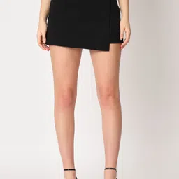Zastraa Black High Waist Scuba Mini Skorts-21