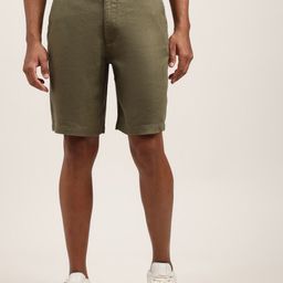 HARSAM Men Olive Green Pure Linen Shorts-image-62