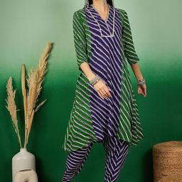 Sangria Lehariya Printed Regular Gotta Patti V-Neck Kurta With Dhoti Pant-picture-16