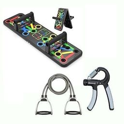 generic RS Combo of Multifunctional foldable Push-Up Board, Double Toning Tube, and Adjustable Hand Gripper (Multicolor) image 1