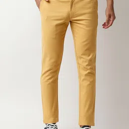 Basics Men Mustard Yellow Tapered Fit Trousers-image-22