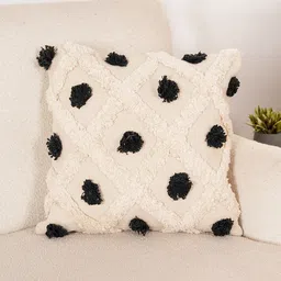 Art Avenue White & Black Self Design Cotton Square Cushion Cover-6