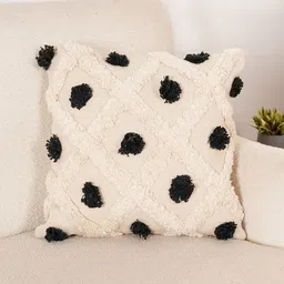 Art Avenue White & Black Self Design Cotton Square Cushion Cover-8