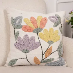 Art Avenue White & Green Self Design Cotton Square Cushion Cover-26
