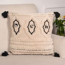 Art Avenue Knotts Cream-Coloured & Black Embroidered Cotton Square Cushion Cover-image-83