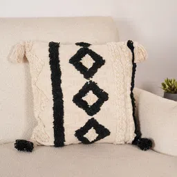 Art Avenue Cream-Coloured & Black Embroidered Square Cushion Cover-picture-12