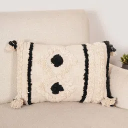 Art Avenue Cream-Coloured & Black Self Design Rectangle Cushion Cover-image-97