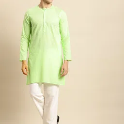 RAJUBHAI HARGOVINDAS Men Green Solid Pure Cotton Straight Kurta-image-56