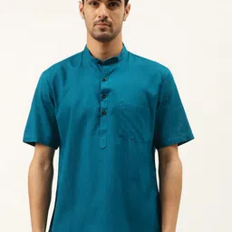 RAJUBHAI HARGOVINDAS Men Teal Blue Solid Straight Kurta-image-71