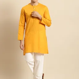 RAJUBHAI HARGOVINDAS Men Mustard Yellow Solid Pure Cotton Straight Kurta-picture-40
