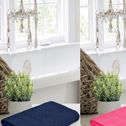 LERELIABLE Blue & Pink 2 Cotton 400 GSM Bath Towel-image-25