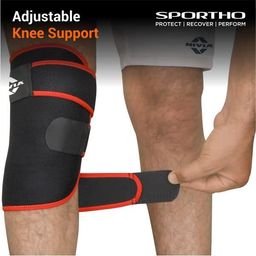 NIVIA Adjustable Knee Support with Velcro, Knee Braces & Sleeves, for Minimum Impact on Joints and Muscles. Fit in S | M | L | XL & Black/Red Color, Used for Rehabilitation & Recovery image 2