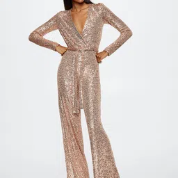 MANGO Sequined V-Neck Jumpsuit with a Belt-picture-57