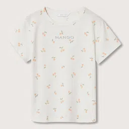 Mango Kids Girls Off White & Orange Pure Cotton Conversational Print Sustainable T-shirt-picture-22