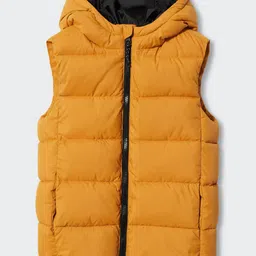 Mango Kids Boys Yellow Solid Hooded Sleeveless Puffer Jacket-image-40