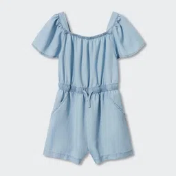 Mango Kids Girls Blue Solid Sustainable Playsuit-29