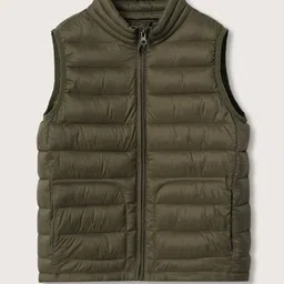 Mango Kids Boys Olive Green Solid Mock Collar Padded Jacket-image-102