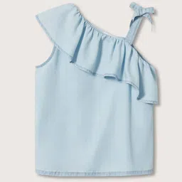 Mango Kids Blue One Shoulder Ruffles Top-image-39