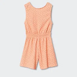 Mango Kids Girls Peach-Coloured & Green Printed Sustainable Playsuit-image-48